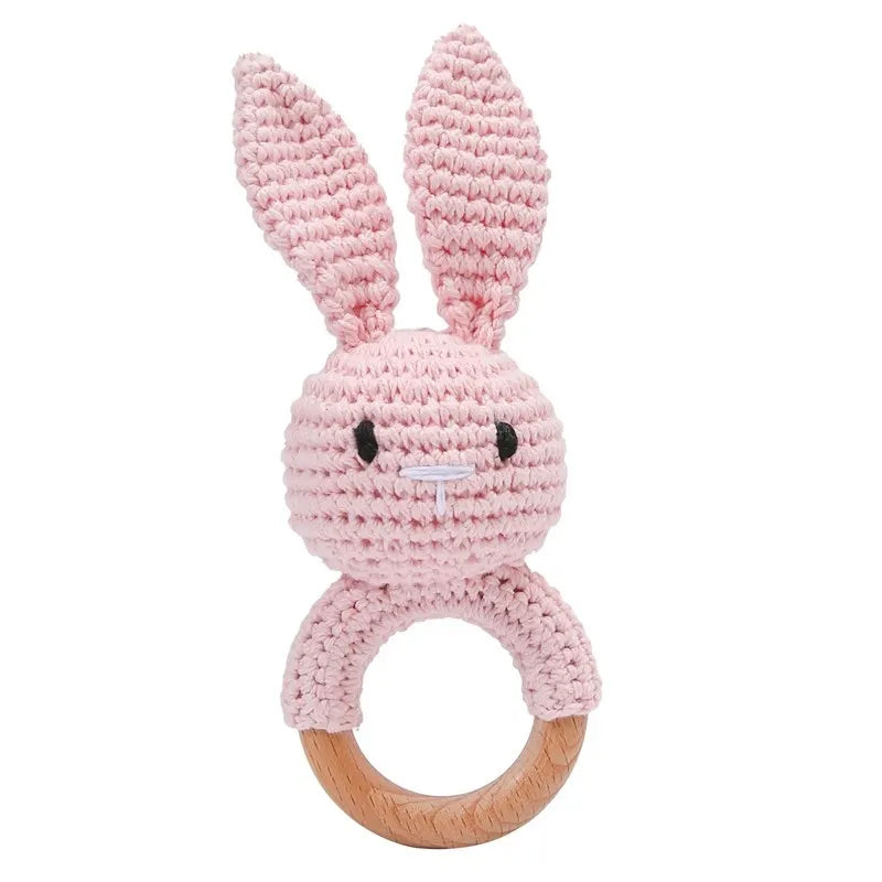 Wooden Rattle Baby Teether for Kids Teething Rings Animal Crochet Rattle Elephant Wooden Babies Gym Montessori Children's Toys