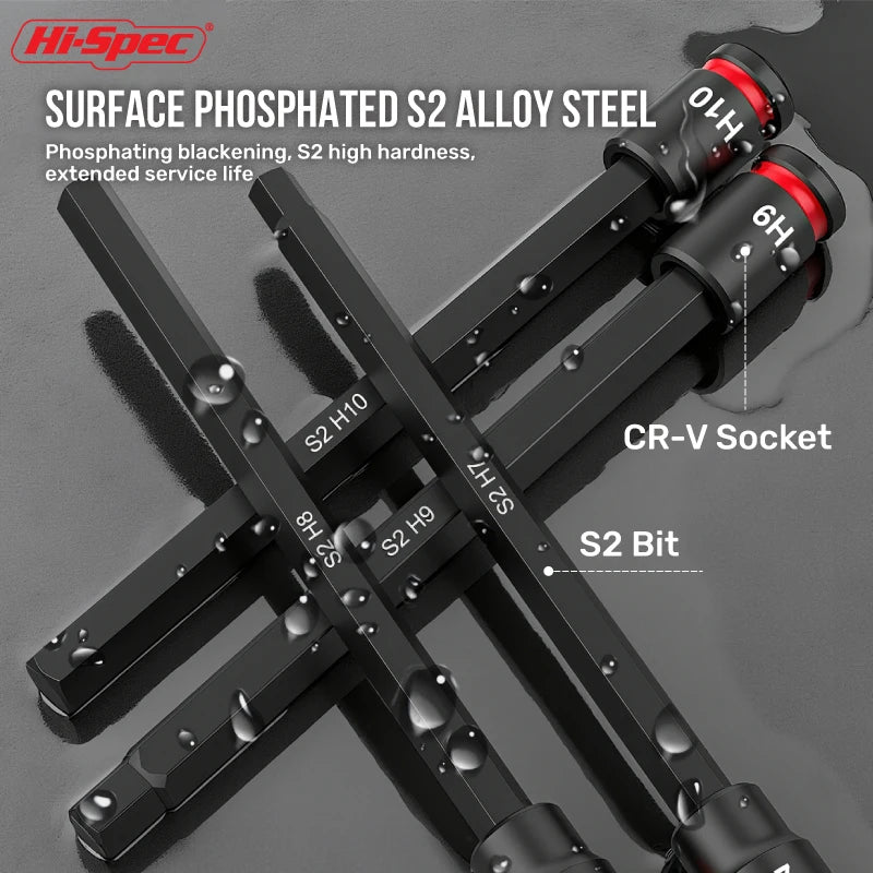 Hi-Spec 3/8 Impact Socket Set Wrench Socket Hex Socket Set S2 Bits & CR-V Sockets Hand Tools Torx Bit Long Socket Colorful Ring