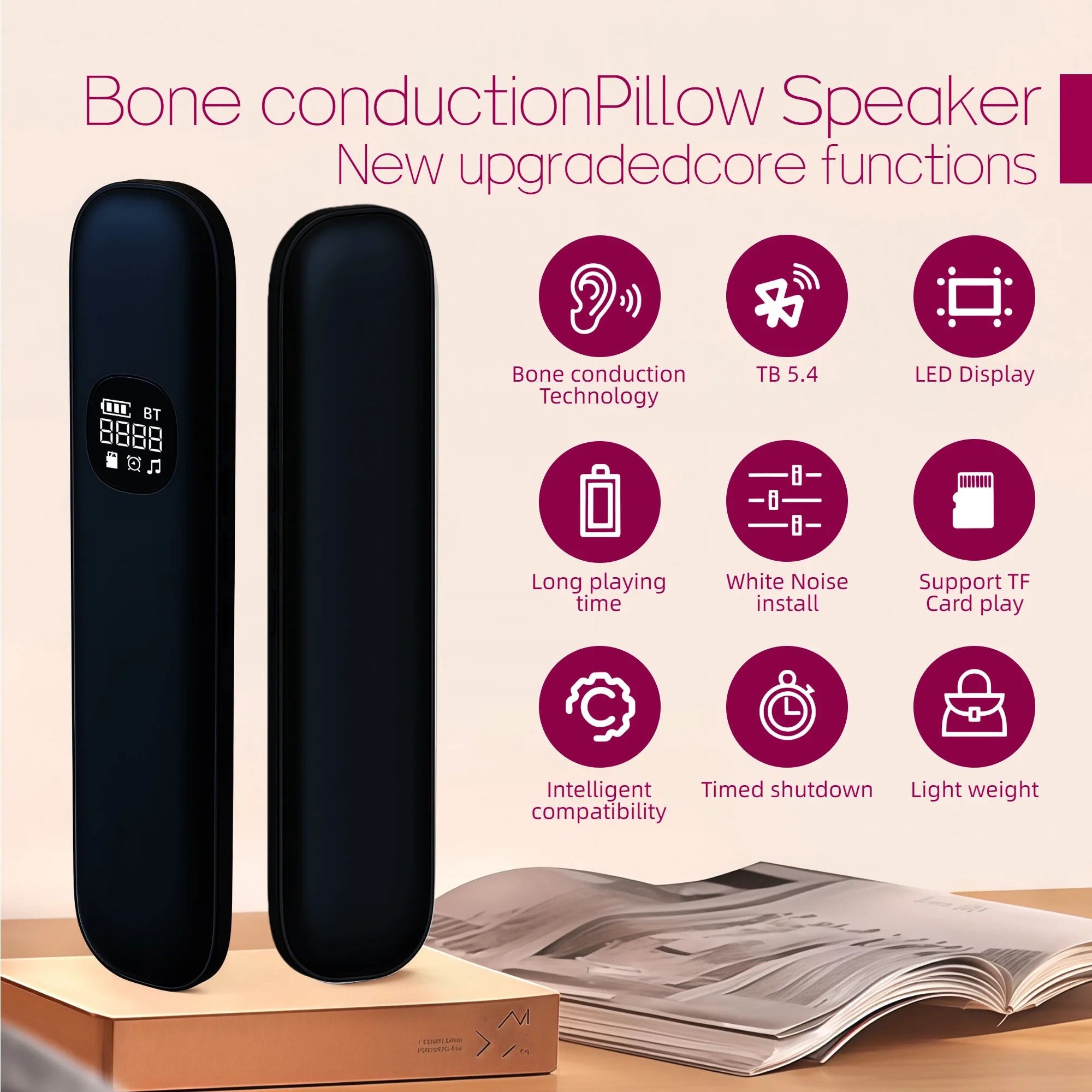 Bone Conduction Sleep Headphones Under Pillow Speaker Bluetooth 5.3 White Black Wireless Stereo Sound Headband