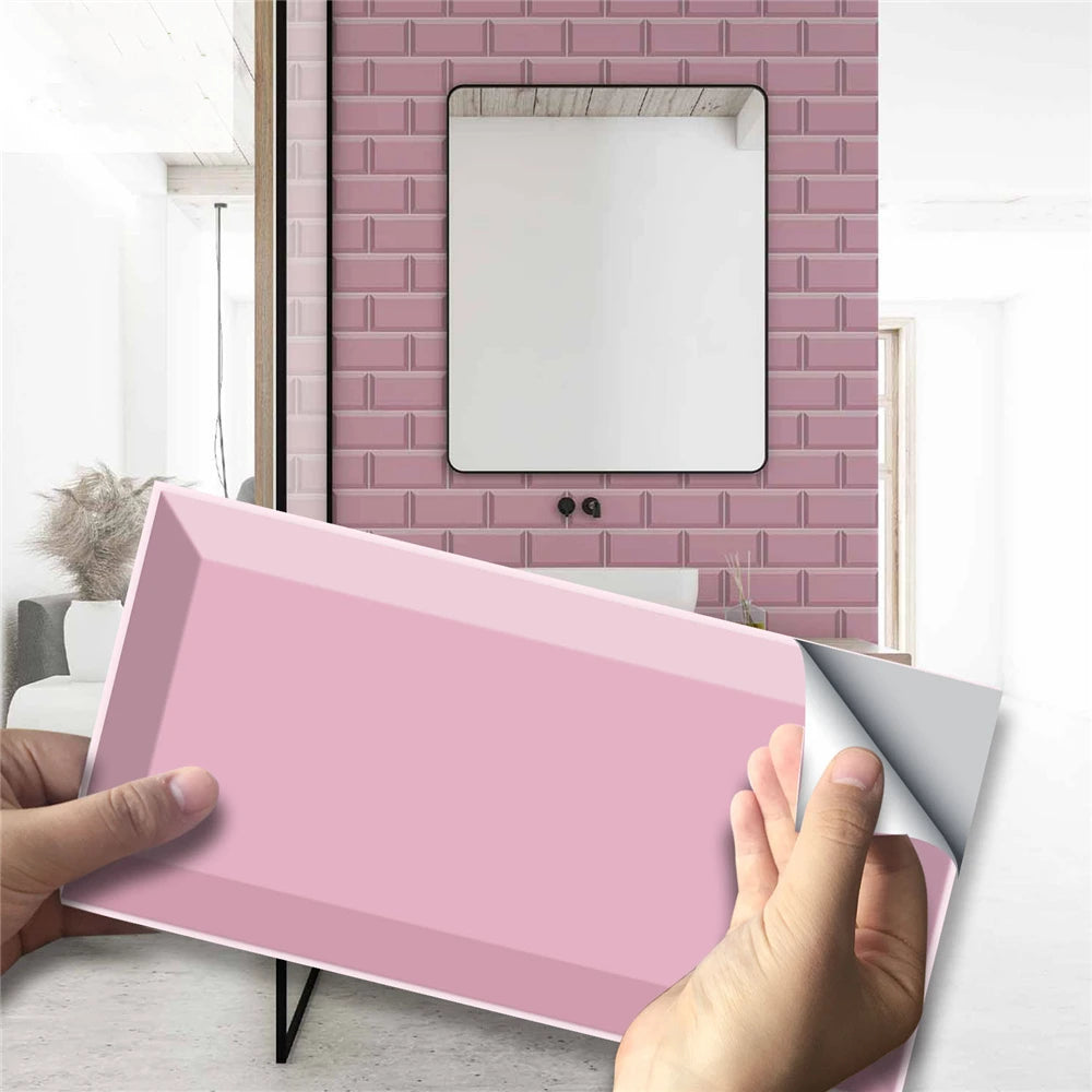 9/27/54PCS Pink Yellow Green Brick Tile Stickers For Kitchen Bathroom Wallpaper Waterproof Peel&Stick DIY Wall Sticker Home Deco