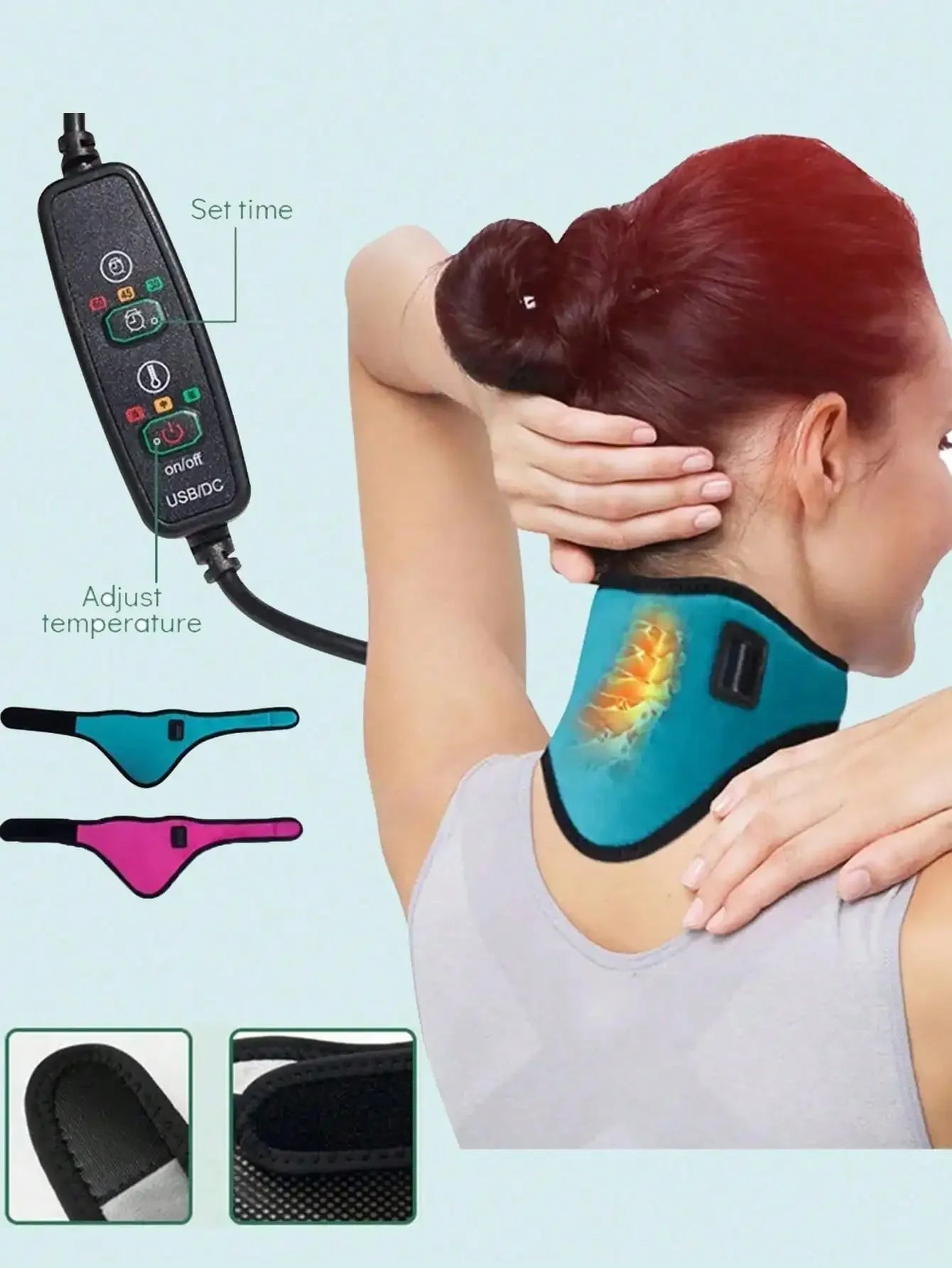 Heating Neck Brace USB Cervical Support - Adjustable Blue Relief Fascia Gun cd Blue Tidesmit