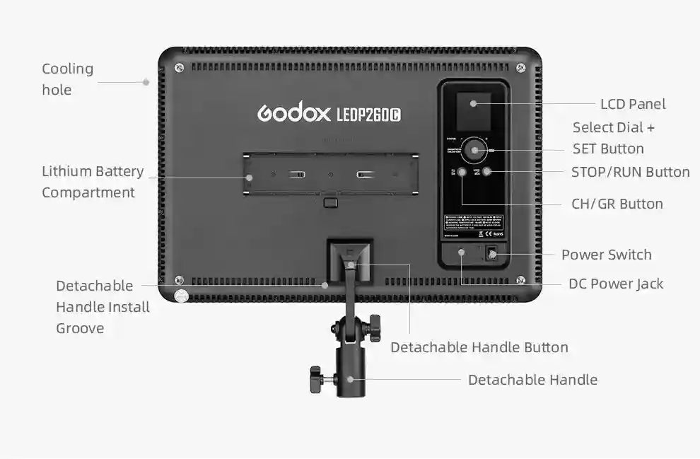 Godox LEDP260C LED Video Light Panel | Adjustable Color Temperature 3300-5600K Tidesmit