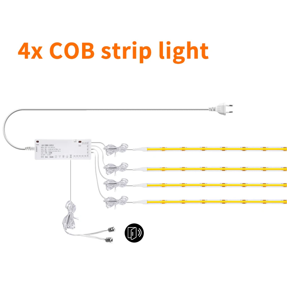 COB LED strip light set (4 strips) with controller box and power plug