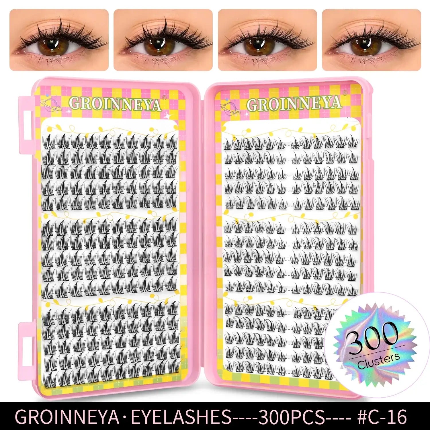 GROINNEYA Eyelashes Clusters 320 pcs Natural Eyelash extension Cluster Lashes Volume Mixed Tray Lashes Cluster Natural Lashes False Eyelashes C16 Tidesmit