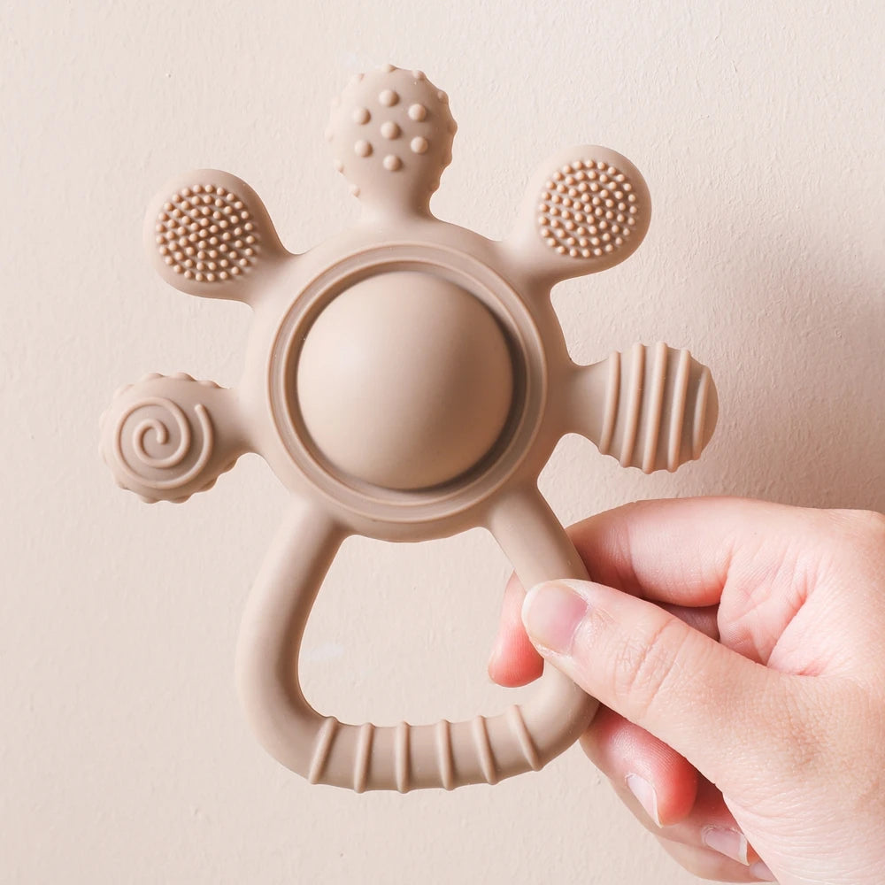 Baby Rattle Silicone Teether Food Grade Teething Rattle Baby 0-12 Toys Sensory Toys for Toddlers Silicone Hand Bell Silicone Toy