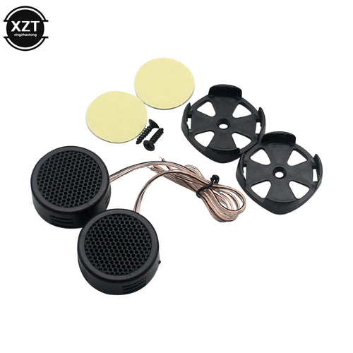 Pair mini dome tweeters with black grills, mounting brackets, beige covers, wiring kit