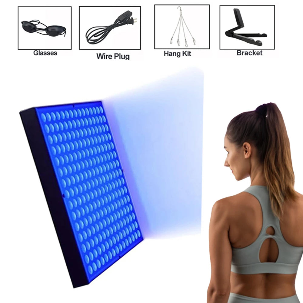 225 LED UV tanning lamp with adjustable stand, goggles, and hanging kit for home body skin care and tanning.