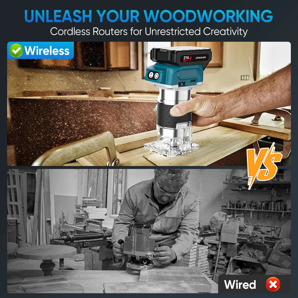 Brushless Wood Router Wood Trimmer Machine Electric Hand Trimmer Carpentry Tool Woodworking Trimming for Makita 18V Battery