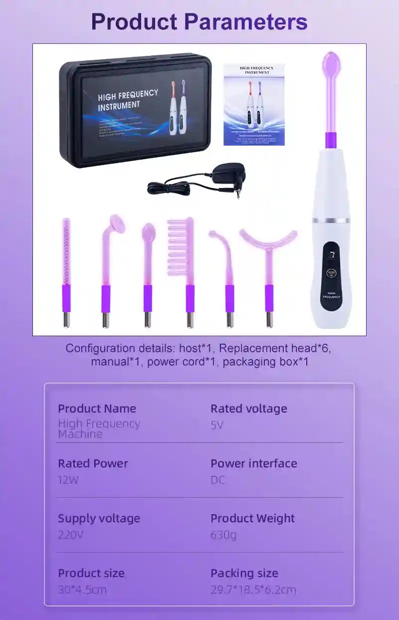 High Frequency Wand 6-in-1 Facial Device - Professional Skin Care Eye Massage Instrument Tidesmit