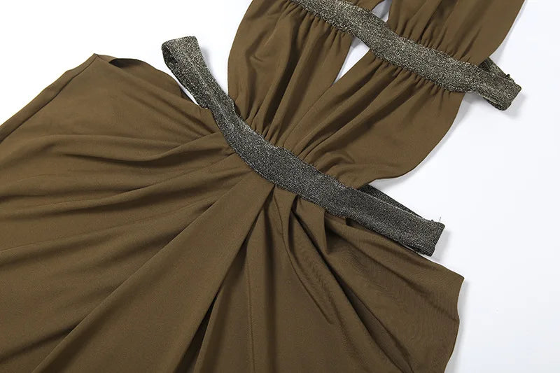 Sexy Women's Maxi Dress Halter Hollow Out Backless Sleeveless Ruched Evening Long Dresses Party Chic Robe Green Purple Summer