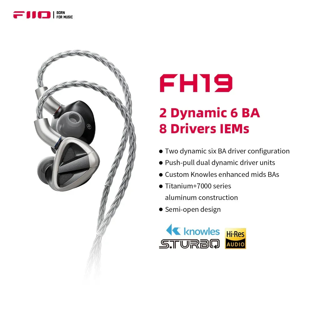 FiiO FH19 In-Ear Monitors 2DD+6BA Hybrid Audiophile Earphones by Tidesmit Tidesmit