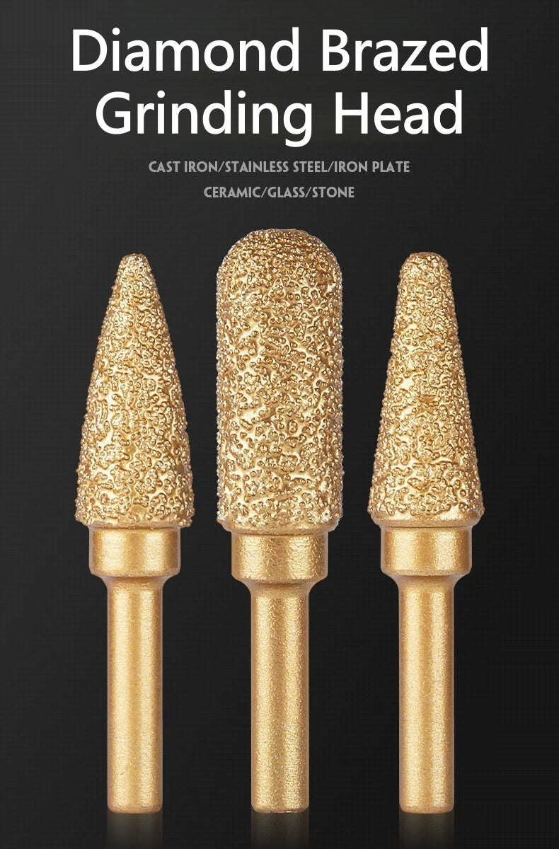 6mm Shank Brazed Diamond Grinding and Polishing Head for Cast Iron Stone Marble Tile - Deburring Metal Processing  Carve