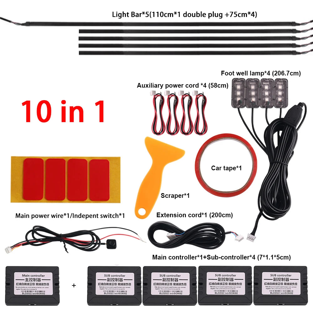 RGB LED Interior Car Strip Lights with App Control and Sync 10 in 1 Not Rainbow Tidesmit