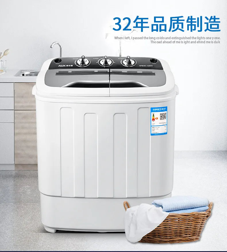 Tidesmit 5KG dual barrel semi-automatic washing machine for dorms and homes, showing compact dual-tub laundry design