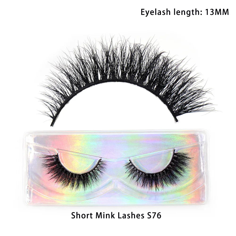 Tidesmit 12mm-15mm short natural 3D mink lashes fluffy wispy false eyelashes detail view for face makeup
