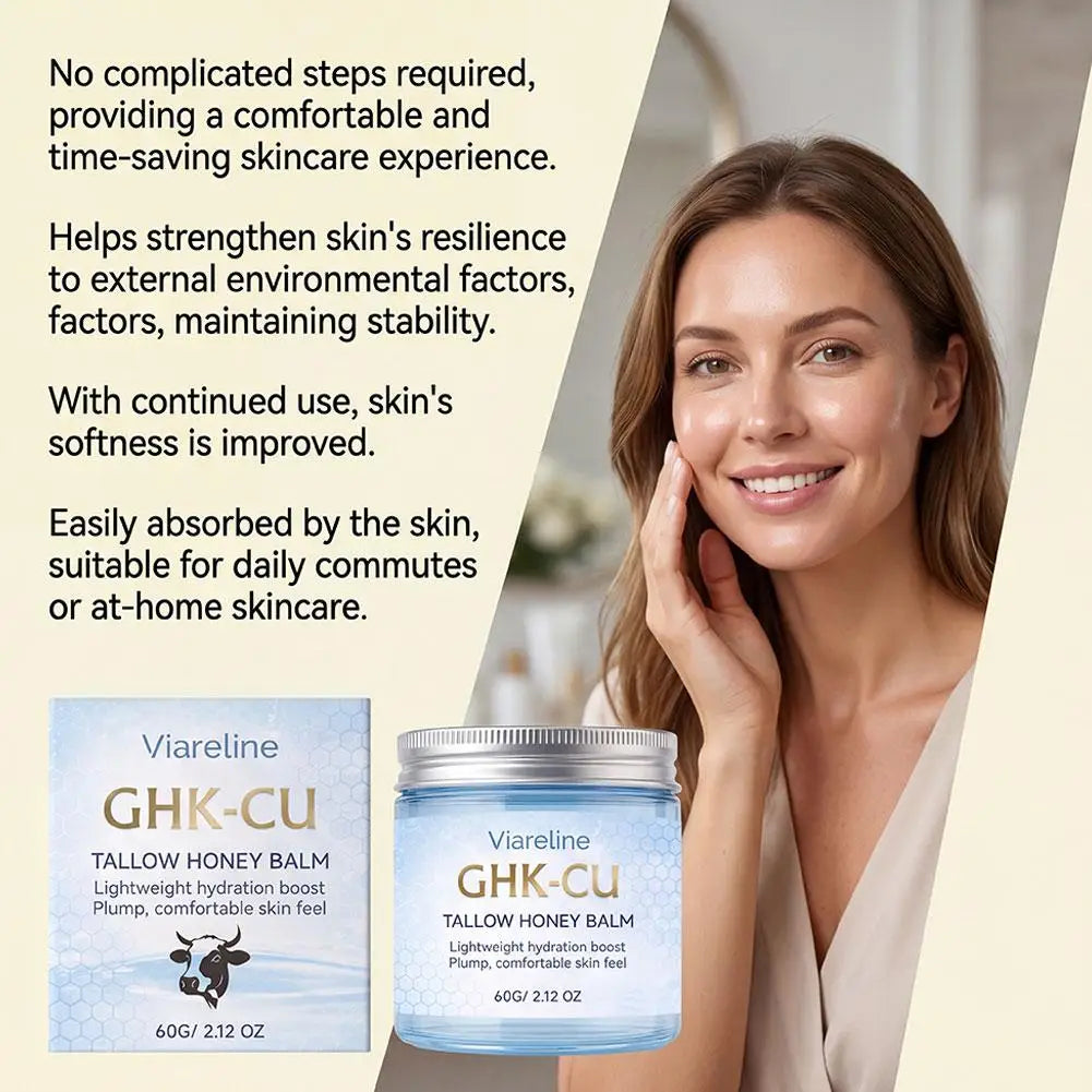 Viareline GHK‑CU Tallow Honey Moisturizing Balm, Copper Peptide Skin Barrier Repair Cream, Gentle Fast‑Absorbing Lotion