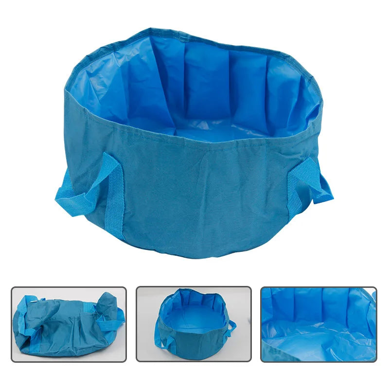 Collapsible blue portable foot spa basin for detox ionic bath and home therapy with carry handles.