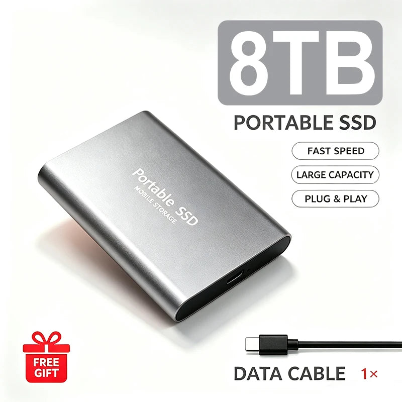 Portable External SSD 4TB High‑Speed Solid State Drive USB3.2 Type‑C Mass Storage Hard Disk 1TB 8TB 16TB for Laptop PC MAC Smart