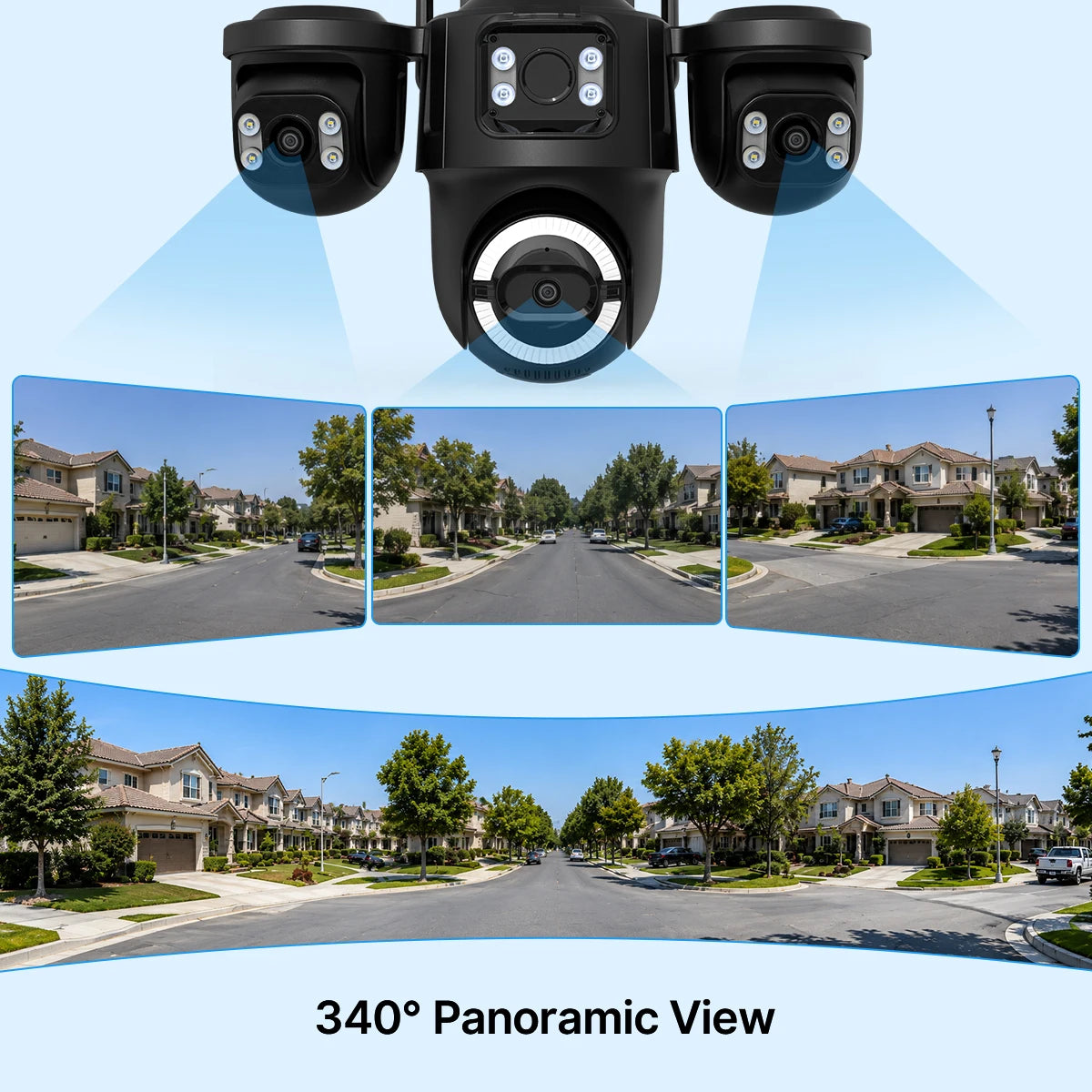 WONSDAR ICSEE WiFi IP Camera Outdoor Three Screen Home Security PTZ Camera CCTV Surveillance AI Human Detection Monitor