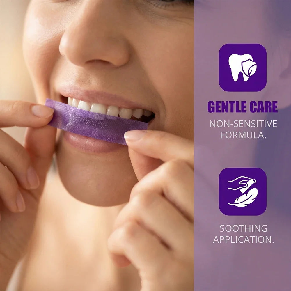 Tidesmit teeth whitening strips applying to dental surface for effective stain and plaque removal
