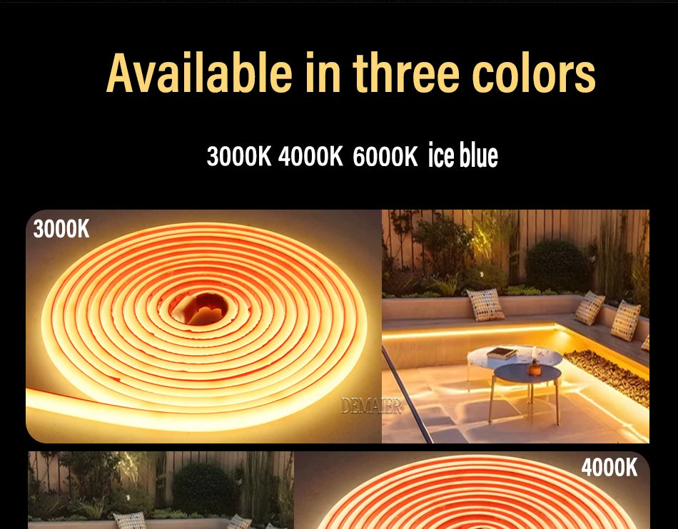 220V COB LED Strip with Switch /Dimmable Waterproof 360LED Strip EU Plug for Outdoor Indoor Room Backlight Garden Kitchen TV