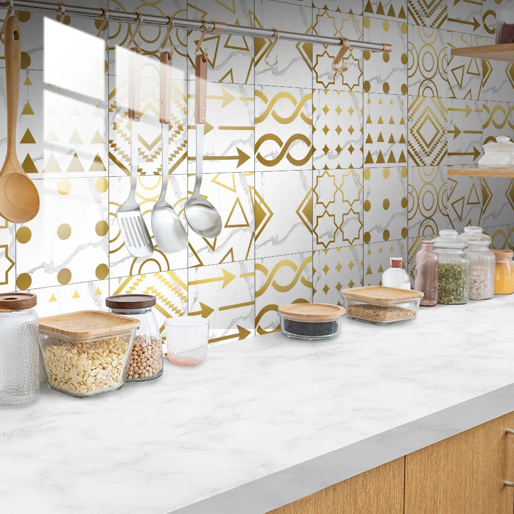 10pcs Crystal Tile Wall Stickers Self-Adhesive Kitchen Tiles PVC Backsplash Stickers Peel and Stick Bathroom Faux Stone Effect