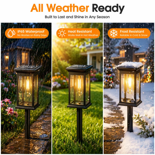 Black IP65 solar pathway lights, 8-pack with glowing warm LED filaments