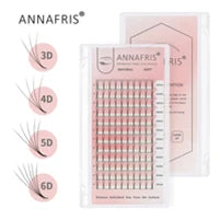 Tray of individual volume eyelash extensions, with 3D to 6D lash fan options for professional application.