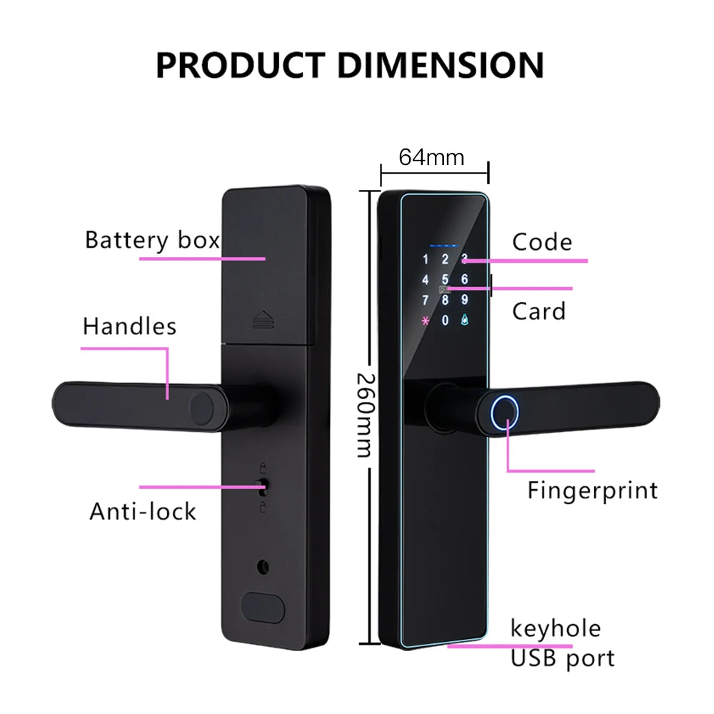 2026 New WiFi Tuya APP Smart Door Lock Remote Unlocking Digital Electronic Smart Home Wooden Door Lock Fingerprint Sound Quiet
