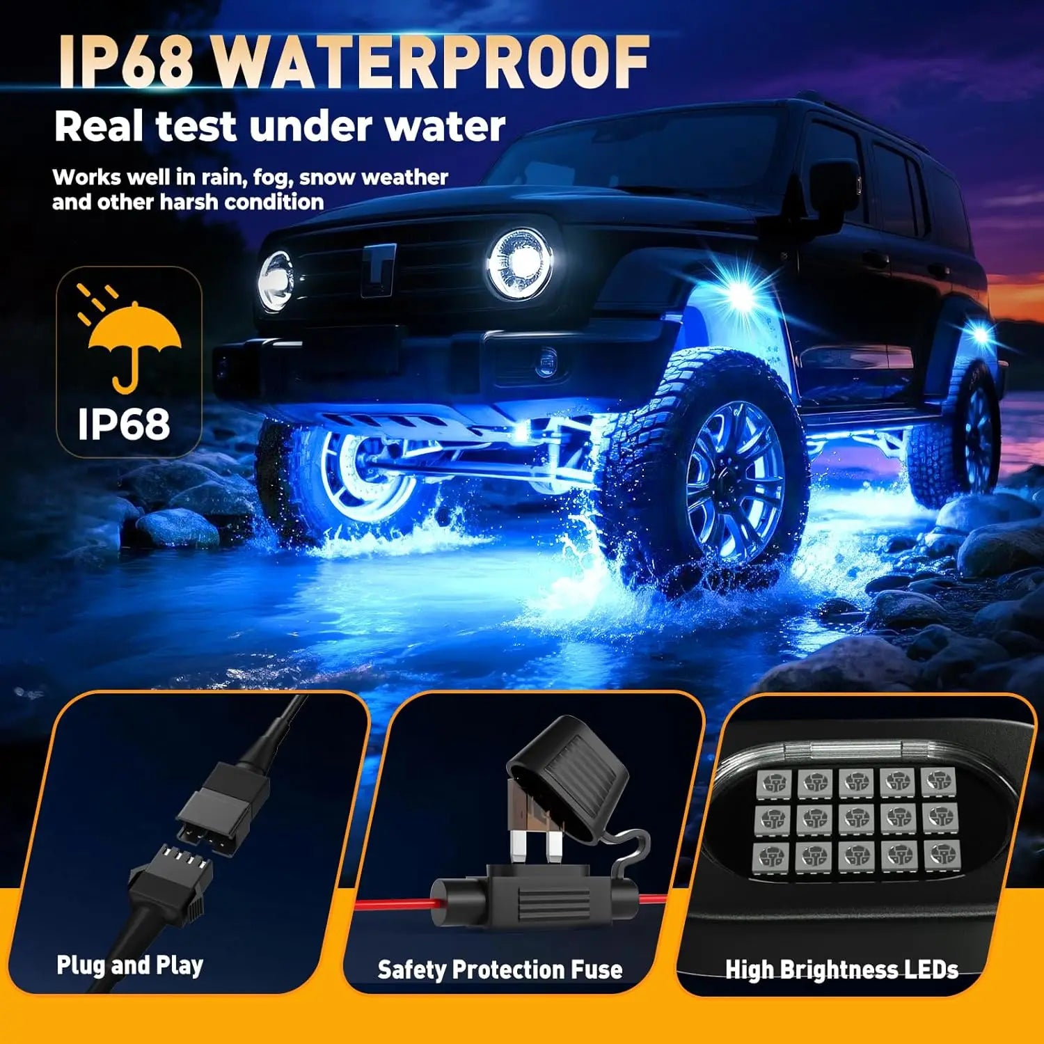 RGB LED Rock Lights for Trucks - App Controlled Neon Underglow Kit Tidesmit