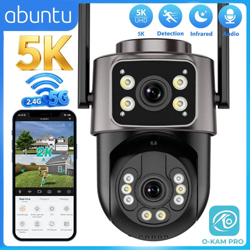 Outdoor dual-lens WiFi security camera with two rotating heads, dark gray housing