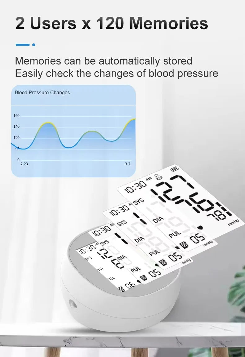Round Upper Arm Blood Pressure Monitor Automatic Accurate Digital Medical BP Meter Sphygmomanometer for Elderly Home Use
