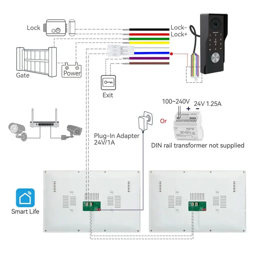2Wire Tuya Smart Video Intercom Doorbell 5G WiFi 7/10inch Touch Screen 1080P Metal Outdoor Camera Doorphone Password 5in1 Unlock
