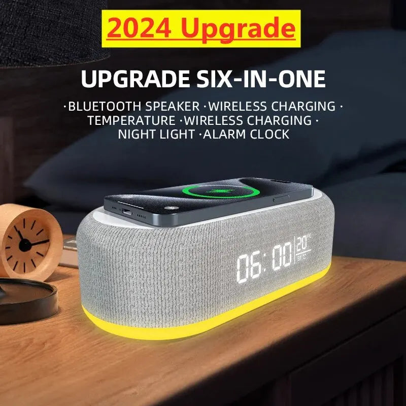 Portable Bluetooth Speaker with Wireless Charger and Alarm Clock - White Tidesmit
