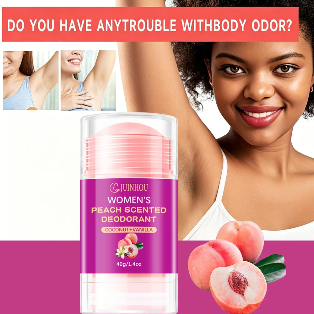 Tidesmit JUINHOU 40g women's peach deodorant stick for odor protection and moisturizing light peach scent.