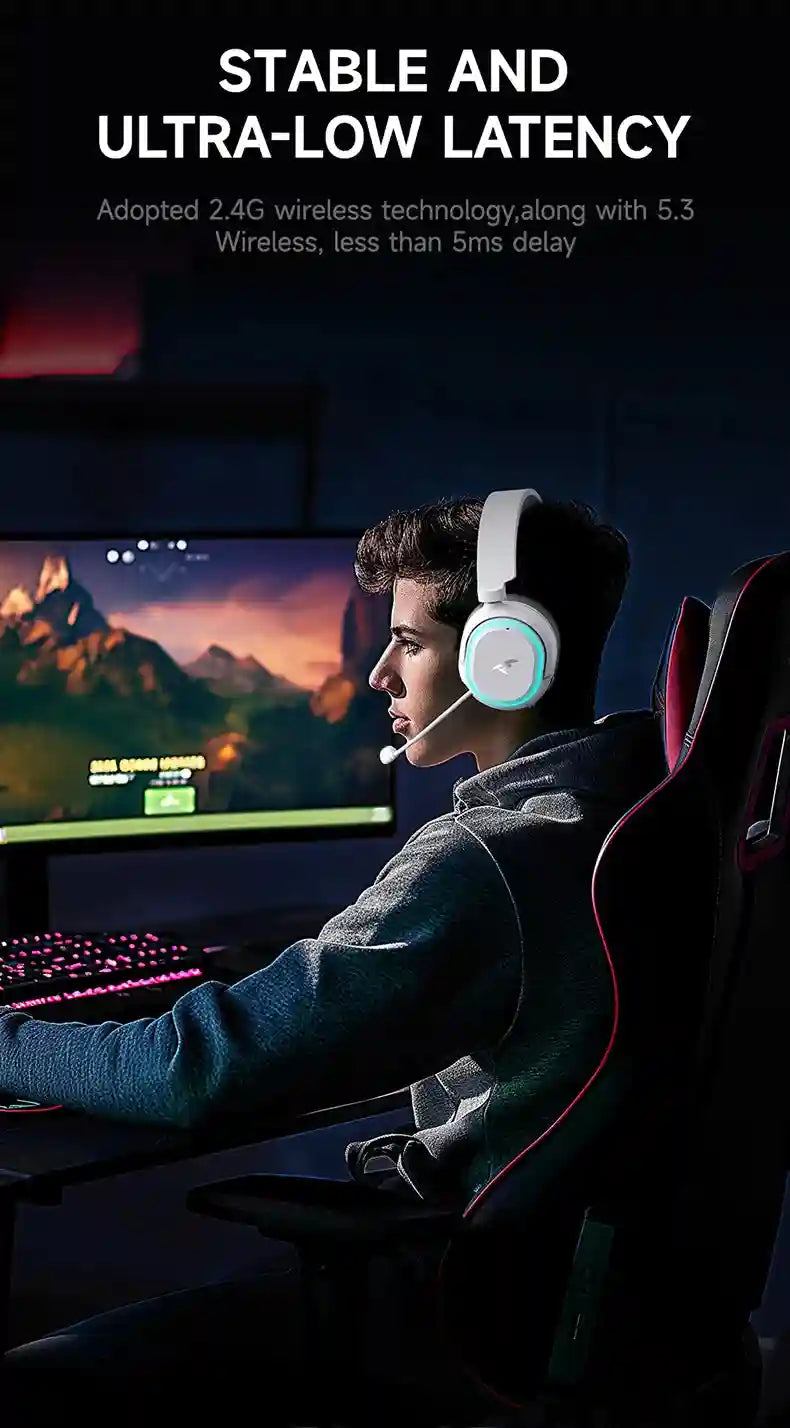 Wireless Gaming Headset: 2.4GHz Low Latency Over-Ear Headphones Tidesmit