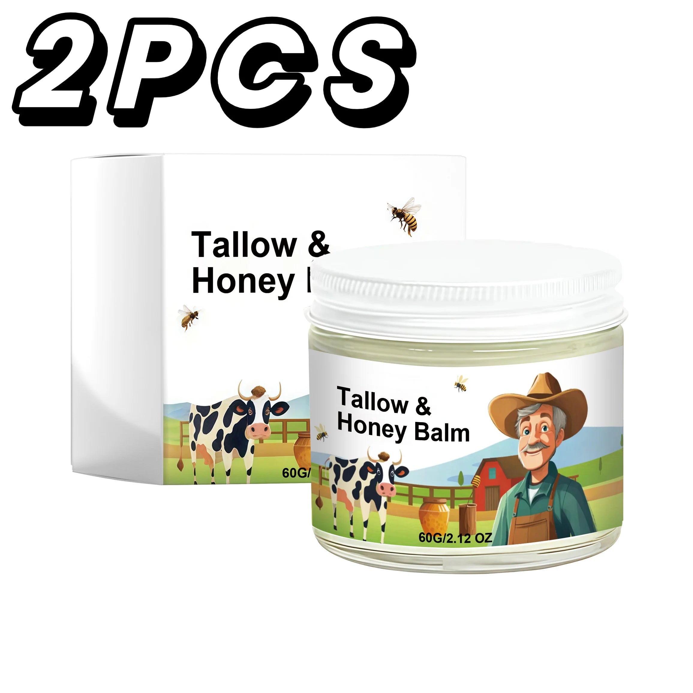 2PCS hydrating tallow honey balm set with two 60g cream jars