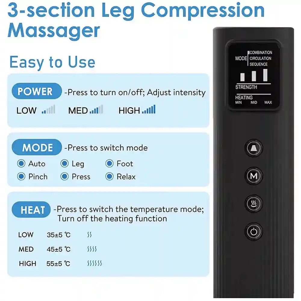Leg Air Compression Massager With Heat - Portable Relaxation Therapy Relaxation Treatment Tidesmit
