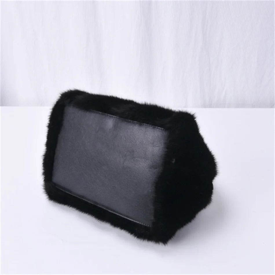 Women's Mink Fur Handbag 2026 New Fashion Designer Fluffy Fur Wrist Bag Large Capacity Soft Shopping Bag Girl Cute Handbag