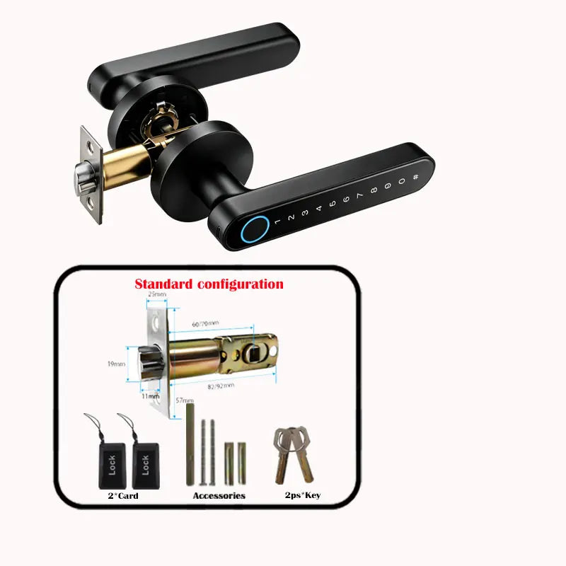 Tuya App Smart Digital Lock Handle with Fingerprint Password Key Card Unlocking Access Handle Lock for Room Home Security