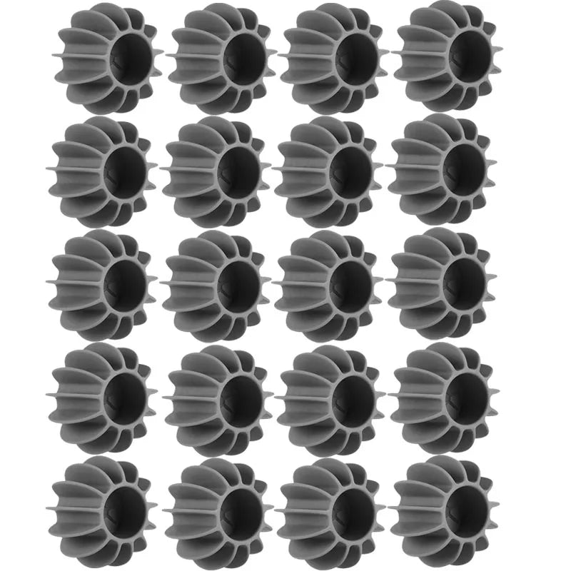Reusable grey silicone laundry balls for removing pet hair and cat fur from clothing in the washing machine.