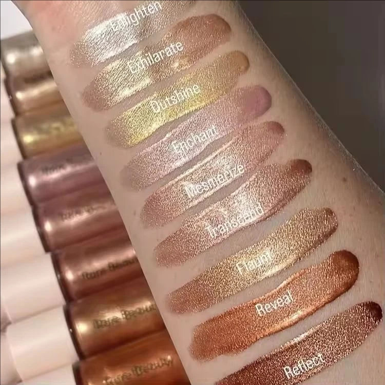 Tidesmit Rare Beauty silky liquid highlighter and blush set for glowing long-lasting face makeup texture close-up