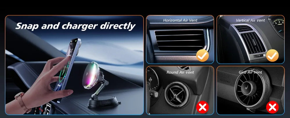 Magnetic Wireless Car Charger with RGB Cooling Fan - Black Tidesmit