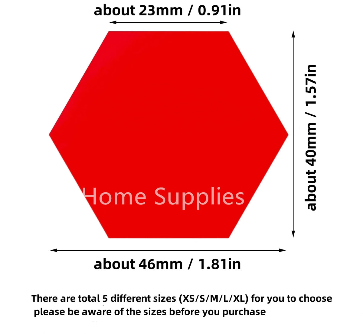 Red hexagon mirror sticker, approx 46mm x 23mm.