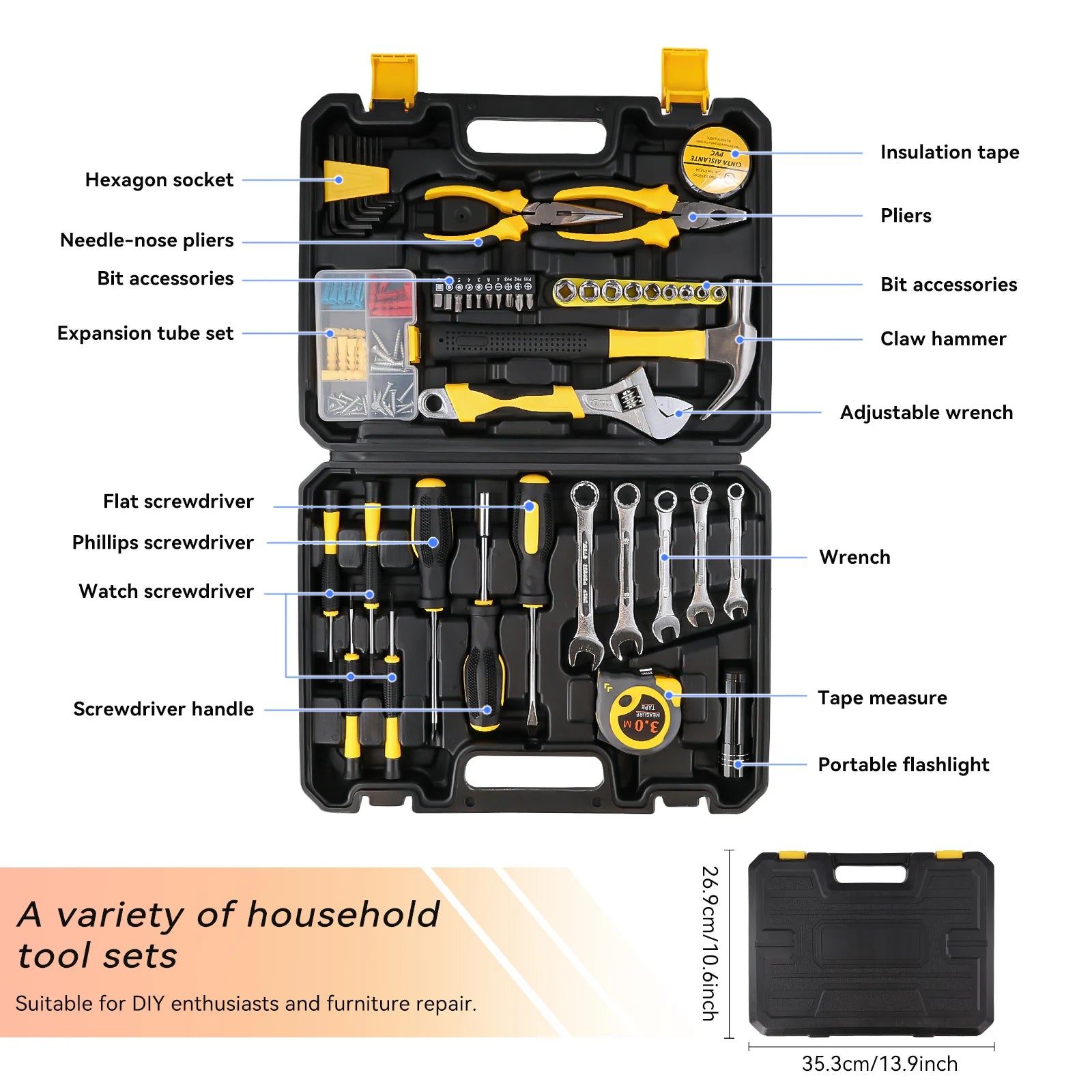 Podofo 88pcs Hand Tool Household Hardware Took Kit Auto Repairing Tool for Car Garage Home DIY Sockets Wrenches Screwdrivers Ratchets Handle Bits