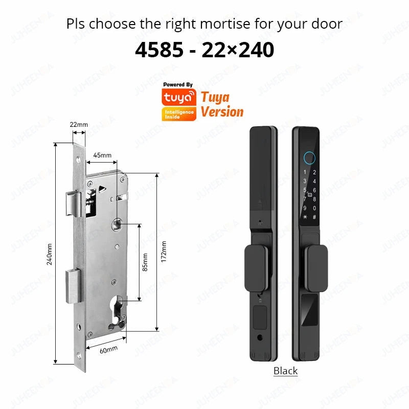 Tuya Wifi App Waterproof Smart Aluminum Door Lock Euro Double Hook Mortise Fingerprint Password Electronic Sliding Door Lock