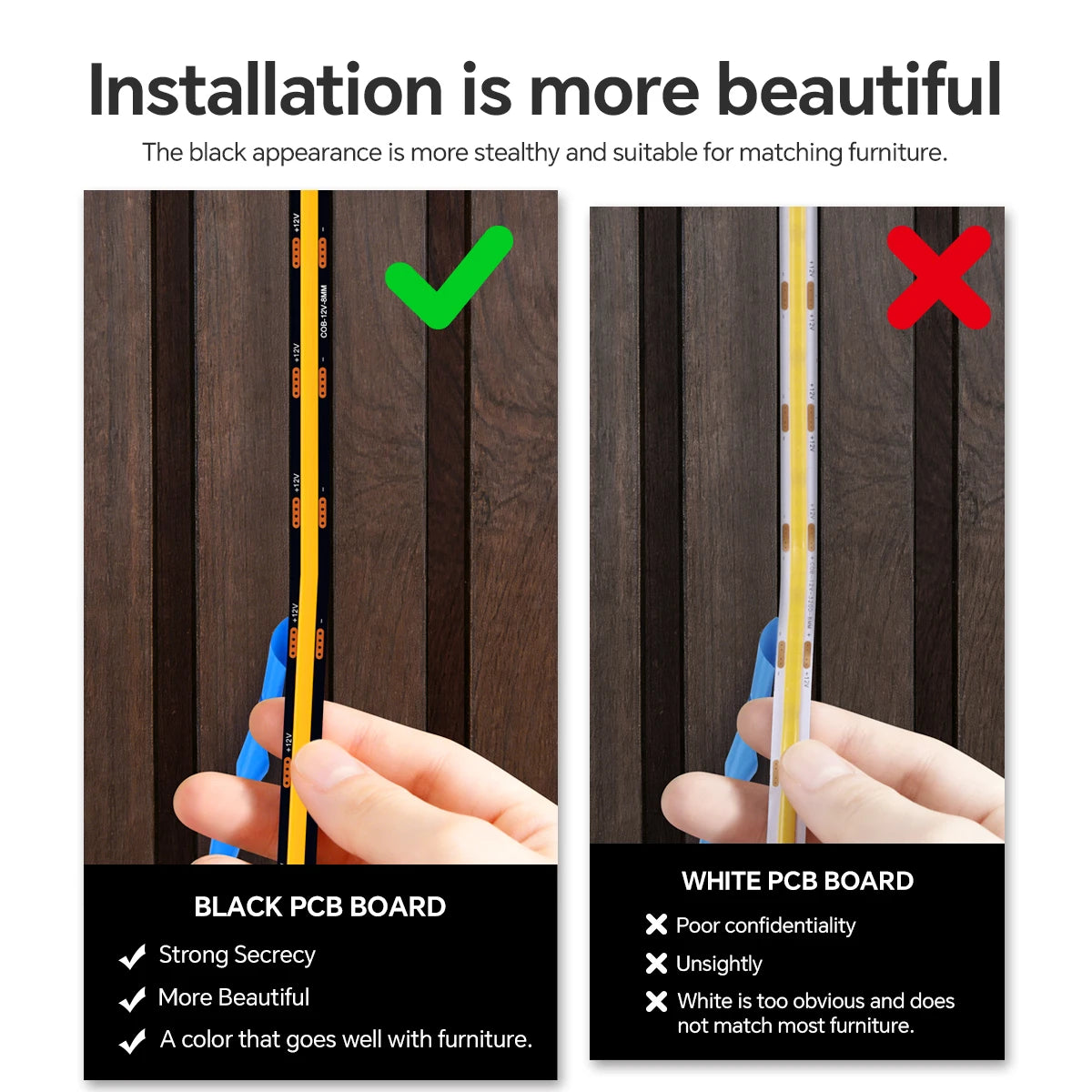 Touch Dimmer COB LED Strip Light, No Hole Install, Penetrate Wood/Glass Control, 12V Warm/Neutral White, for Acoustic Wall Panel