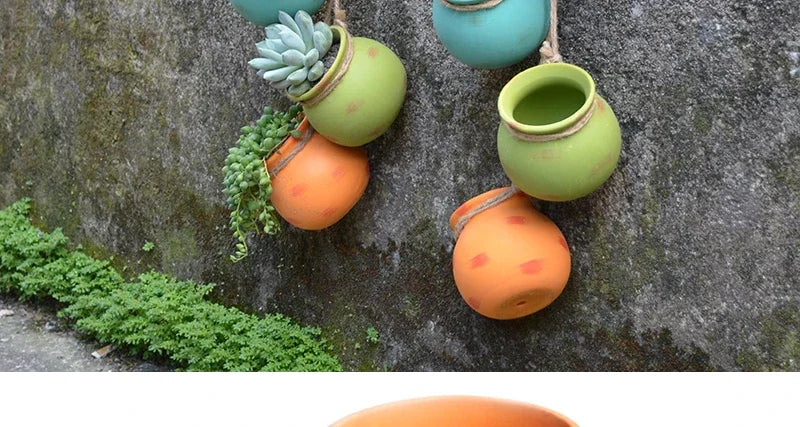 4PCS Outdoor Home Garden Hanging Flowerpot Ceramic Vertical Flowerpot Plant Succulent Flowerpot Vase Wall Railing Decoration