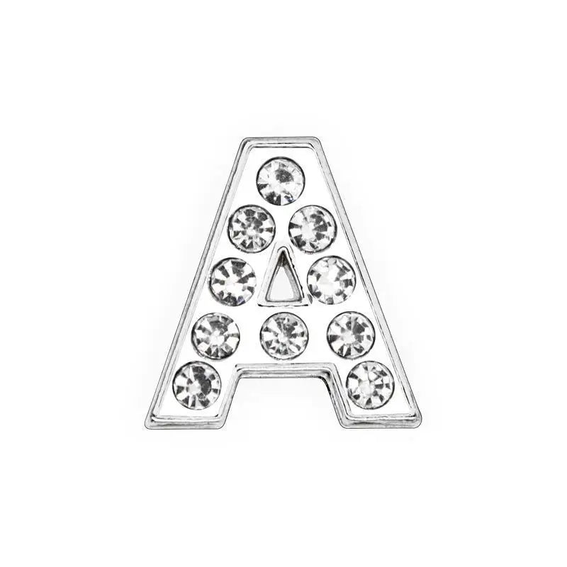 Silver rhinestone letter A slide charm for 8mm DIY pet collars to personalize your dog or cat's accessory.