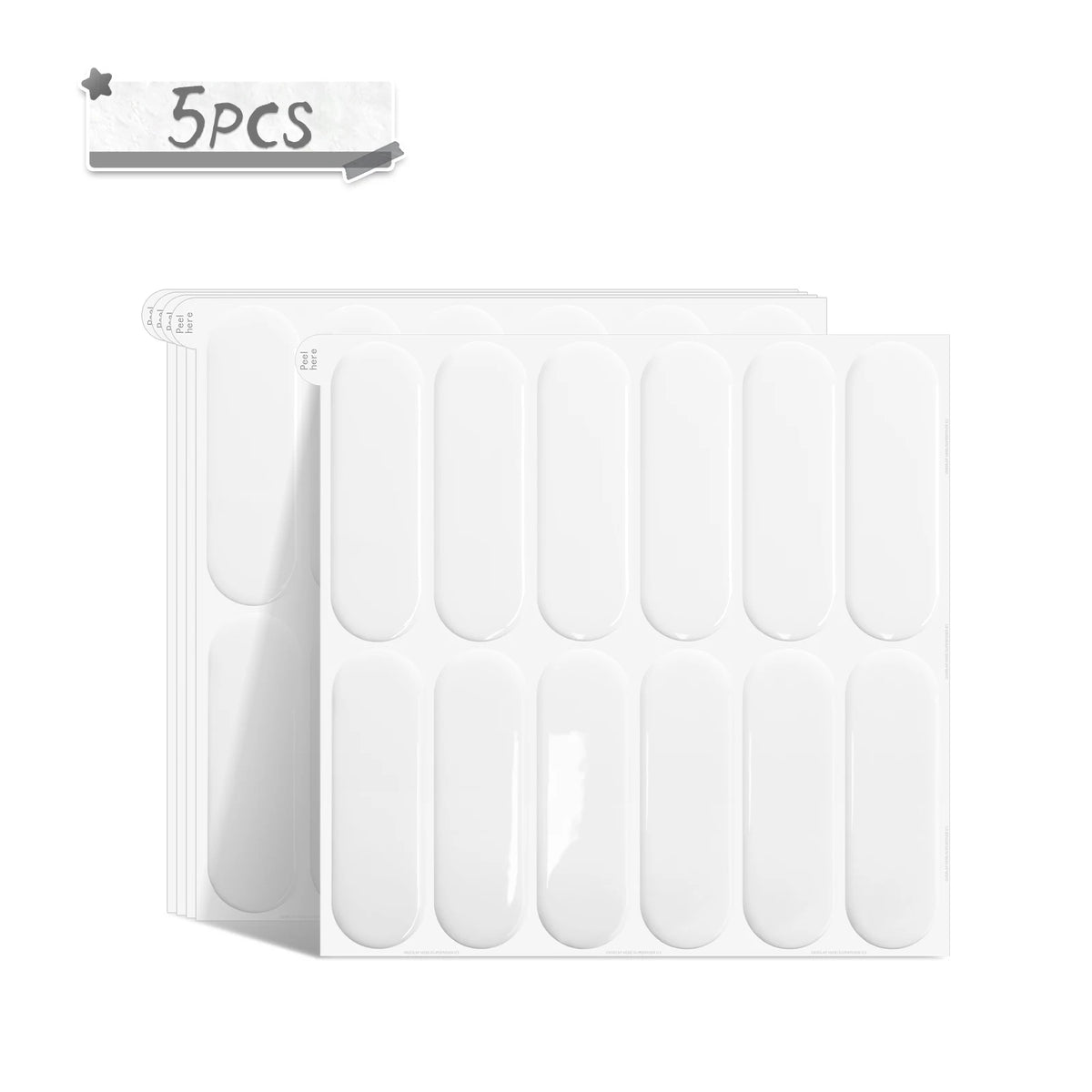 5pcs pack of white oval 3D peel-and-stick backsplash tiles with rounded emboss pattern